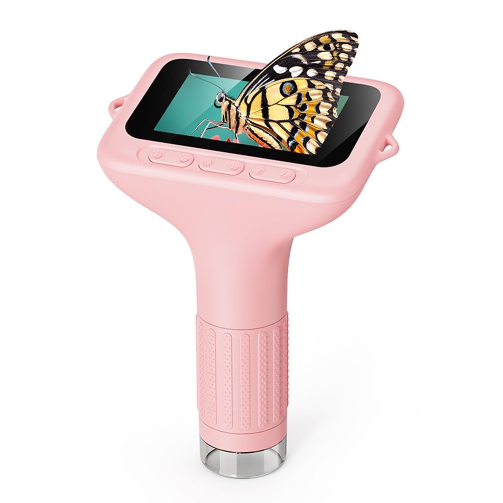 3" Handheld Digital Microscope with Lens, 100X1000X Zoom, 8 LED Lights, Manual Focus, Pocket Portable Microscope for Plants Hair Coins, Science Toy for Kids (Rosy)
