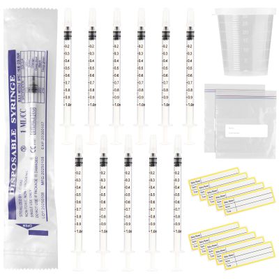 50 Sets 1ml Colostrum Syringes with Caps No Needle Colostrum Collector Kit Include 50pcs 1ml Sterile Syringes, 50 Labels, 5 Storage Bags and 1 Measuring Cup