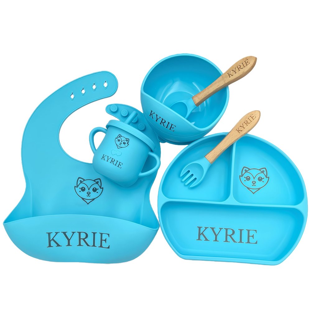 Personalized Silicone Baby Feeding Kit with Name  BPA-Free Self-Feeding Starter Set for Infants & Toddlers, Custom Baby Gift for Boys and Girlslovely Baby Product (Color Y9)