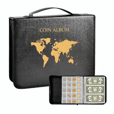 ANKROYU Professional Collection Album Holder 200 Pockets 30 Bill Sleeves Display Storage Book Premium PU Leather Durable Organizer for Numismatists Collectors Black 13x10.44x2.36