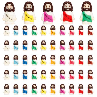 ajabavbd 50PCS Little Jesus Figures, 10 Color Tiny Jesus Figurines in Bulk, Mini Jesus Figure Religious Gifts for Easter Egg Stuffers Fillers, Christian Valentines Gifts for Kids Women Mom (50PCS)