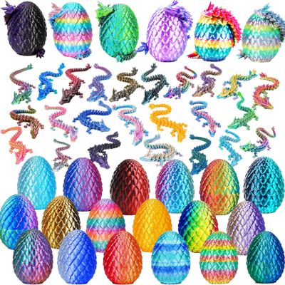 24Pcs 3D Printed Dragon Eggs with Articulated Dragon Inside, Bulk Mystery Crystal Dragon Toys for Kids Party Favors, Christmas Easter Basket Stuffers, School Classroom Rewards, Bulk Mystery Eggs