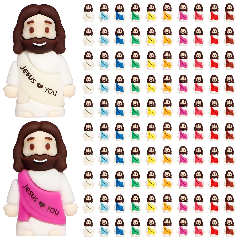 ajabavbd 100PCS Little Jesus Figures, 10 Color Tiny Jesus Figurines in Bulk, Mini Jesus Figure Religious Gifts for Easter Egg Stuffers Fillers, Christian Valentines Gifts for Kids Women Mom (100PCS)