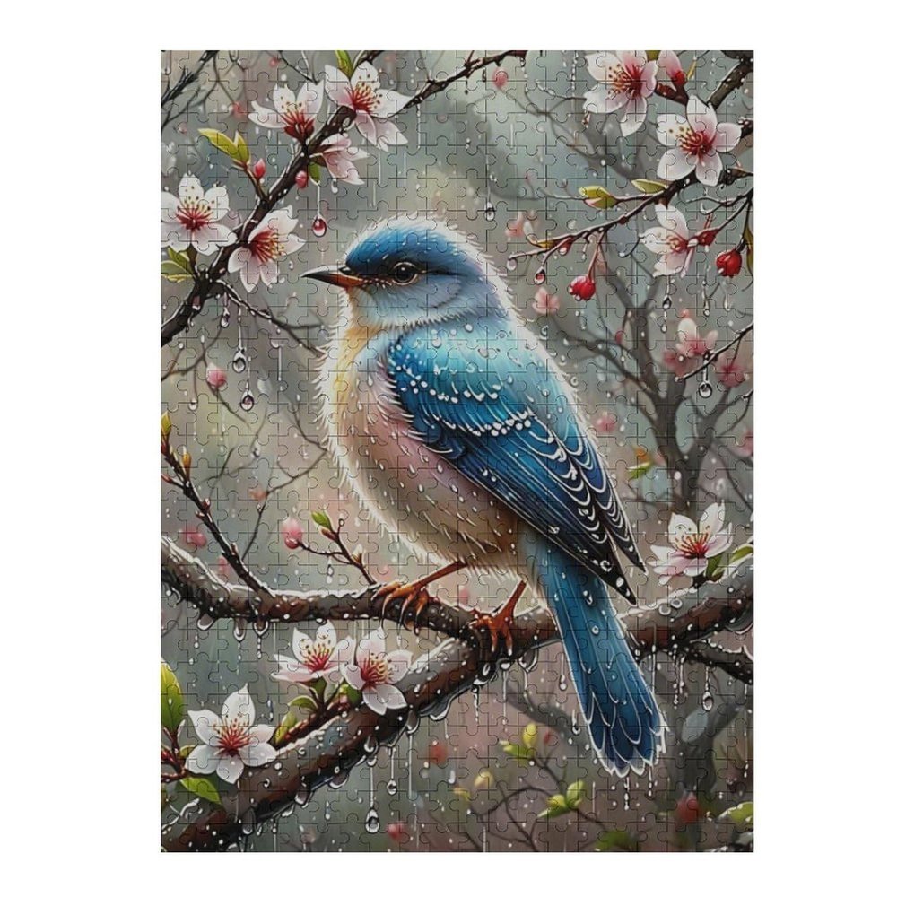 Birds in The Rain 1000-Piece Wooden Jigsaw Puzzle, Majestic Birds in Rain Scene, Relaxing Indoor Fun, Brain-Training Puzzle, Family Fun