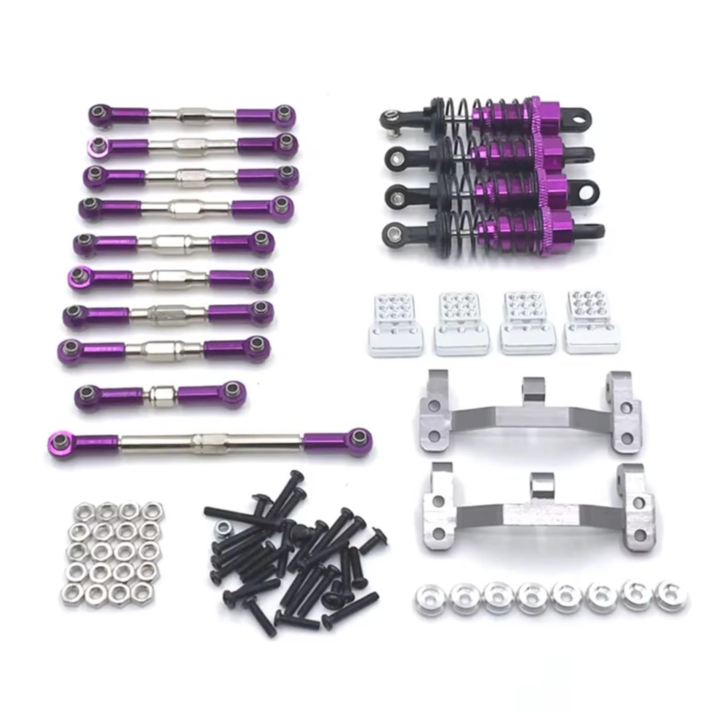 RC Models Parts For WPL C14 C24 For JJRC FY For Henglong 1/16 Remote Control Car Metal Upgrade Pull Rod For Seat Shock Absorber Gasket Parts Kit(PURPLE)