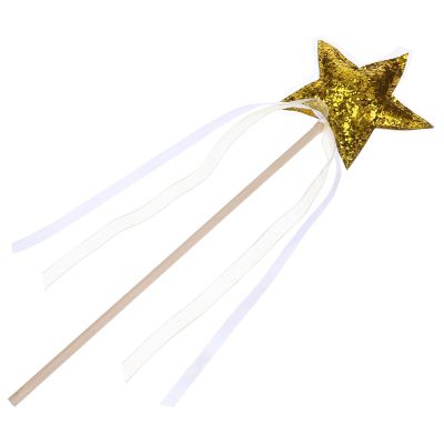 KOMBIUDA Star Topper Fairy Wand with Ribbon Reusable Glittery Stick for Halloween Birthday Parties Cosplay Stage Performances and Festival Dress-up Accessories