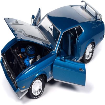 1/18 Auto World 1971 Mach 1 Blue Metallic with Silver Hood Muscle Car & Nationals American Muscle Series Diecast Model Car - AMM1335