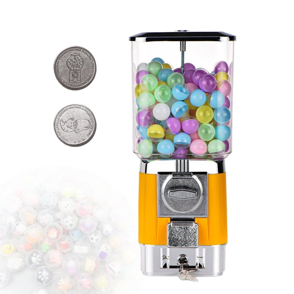 DzkZen Toy Vending Machine Dispenser, Capsule Vending Machine for Game Stores, 200 Balls, 100 Stainless Steel Tokens, Coin Operated Gumball Bank Yellow-toyball