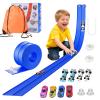 Flexible Race Track for Kids 3+, Flex Tracks 15 Ft Fun Set - DIY Flexible Car Track with 8 Race Cars & 4 Strong Suction Cups, Portable Blue Track Toy Birthday Gifts for Boys & Girls view 1