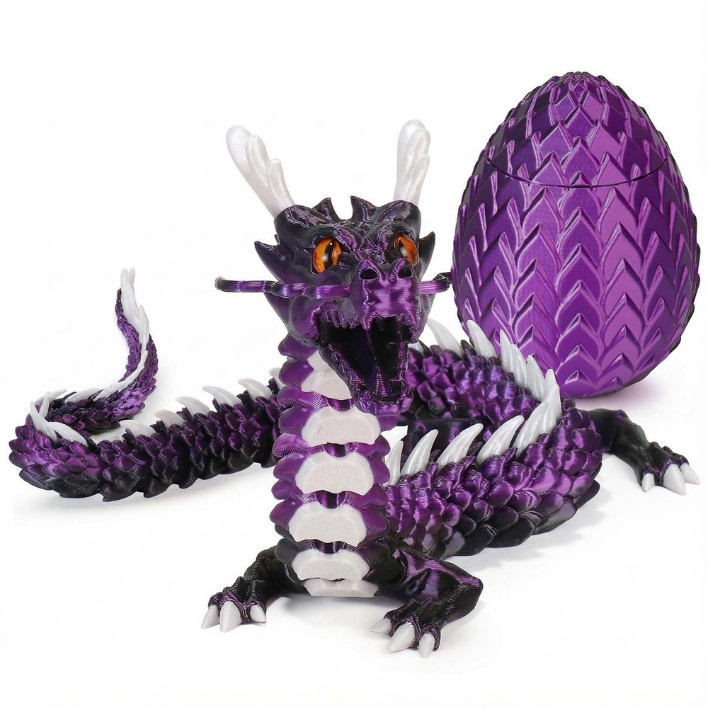 17.8-inch 3D Printed Dragon Eggs, Fidget Toys for Kids & Adults, for Home Office Desk Decor (Purple Dragon God, Pcs)