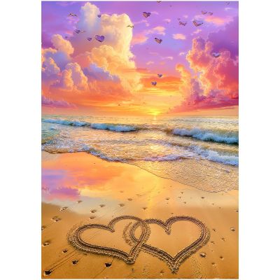 1000 Pieces Jigsaw Puzzles for Adults, Romantic Heart Beach Sunset Puzzle with Letters on Back, 2028 Inch Hard Difficult Challenging Adult Puzzle for Gift & Home Decor