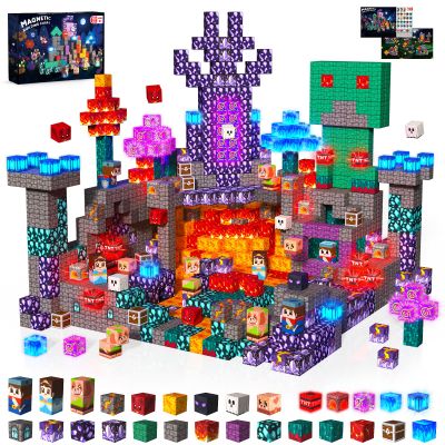 150PCS Magnetic Blocks with Light up Blocks - Magnetic Building Blocks for Kids Ages 4 5 6 7 8 9 10, Magnetic Light up Building Blocks, STEM Sensory Learning Toys, Birthday Gift for Kids Ages 3+