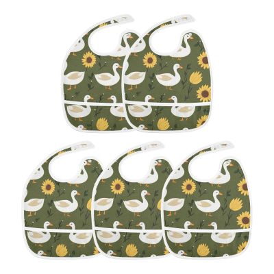Dussdil Baby Bibs for Boys Girls White Ducks Sunflowers Infant Toddler Drooling Bibs Feeding Teething Bibs Adjustable Closure Scraps Pocket 1 Pack