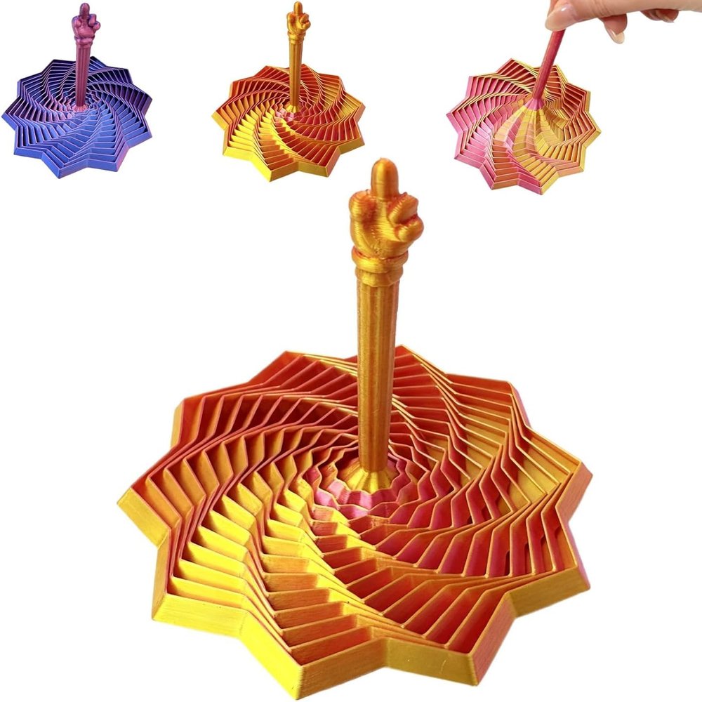 3D Printed Expanded Sensory Fidget StarStress-Relief Spinning Tower Toy with Handle Frustration Star Toy,Honeycomb Whirling Spiral Design for ADHD & Stress Relief (Red-Gold)