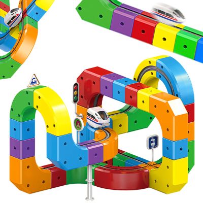 Electric Train Track Sets,DIY Race Car Track,Building Toy Train TrackMagic Cars Sets,Gravity Defying 3D Embedded Layouts & Motorized Car,for 3-8 Years Old Toddler Boys and Girls Birthday (81PCS)