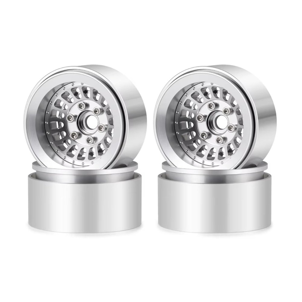 Rc Car Parts For Axial For SCX10 For TRX-4 1/10 4Pcs Aluminum Alloy 30mm 1.9 Inch Beadlock Wheel Rims Hubs RC Crawler Car Upgrade Parts(Silver)