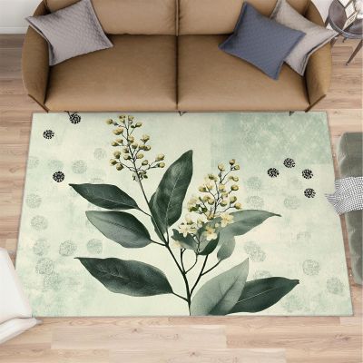 4x5 Plants Area Rugs - Botanical Rug for Entryway, Simple Leaves Washable Entry Way Rugs Kids Carpet for Inside House Playroom Living Room End Table Nursery