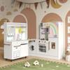 BVIUNTWO Large Play Kitchen Toy Set,Corner Rotatable Kids Kitchen Playset with Real Lights & Sounds,Toy Sink with Running Water,Interactive Role-Play Toy for Multiple Children,Ages 3+,White and Gold view 1