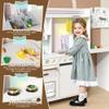 BVIUNTWO Large Play Kitchen Toy Set,Corner Rotatable Kids Kitchen Playset with Real Lights & Sounds,Toy Sink with Running Water,Interactive Role-Play Toy for Multiple Children,Ages 3+,White and Gold view 3