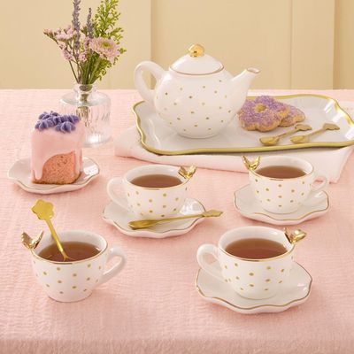Member Mark Butterfly Porcelain Tea Set, 15 pc, Teapot, Cups, Plates, Spoons, Tray and Carrying/Storage Case, Made for Member's Mark (White)