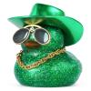 BOZILY Glitter Rubber Ducks with Cowboy Hat & Diamond Sunglasses - Car Dashboard Decor for Adults, DIY Accessory with Gold Necklace and Double-Sided Tape, Green, Squeaky Sound Decoration view 1
