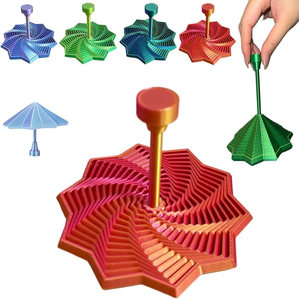 3D Printed Expanded Sensory Fidget StarStress-Relief Spinning Tower Toy with Handle Frustration Star Toy,Honeycomb Whirling Spiral Design for ADHD & Stress Relief (Red Gold-Detachable Handle)
