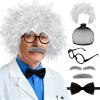 7Pcs Old Man Mad Scientist Wig Set,Crazy Physicist Wigs Costume Grandpa Cosplay Props for Kids 100th Day of School,Halloween Dress up Accessories,Hair Net,Eyebrows,Mustache,Glasses Frame,Bow Tie view 1