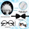 7Pcs Old Man Mad Scientist Wig Set,Crazy Physicist Wigs Costume Grandpa Cosplay Props for Kids 100th Day of School,Halloween Dress up Accessories,Hair Net,Eyebrows,Mustache,Glasses Frame,Bow Tie view 2