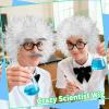 7Pcs Old Man Mad Scientist Wig Set,Crazy Physicist Wigs Costume Grandpa Cosplay Props for Kids 100th Day of School,Halloween Dress up Accessories,Hair Net,Eyebrows,Mustache,Glasses Frame,Bow Tie view 4