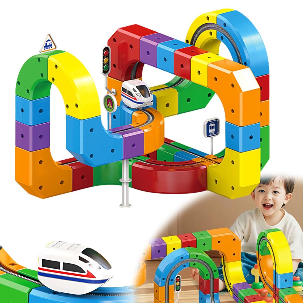 2025 New Electric Train Track Set - Gravity-Defying 3D Magical Track with Motorized Cars, Flexible STEM Learning Building Toy for Toddlers 3-8 Boys Girls Birthday Gift
