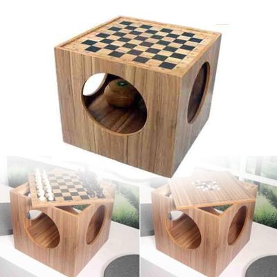 2-in-1 Wooden Chess and Go Table Set - Stylish Coffee Table with Folding Chess Board for Family Game Nights, Dimensions: 43X43X41cm