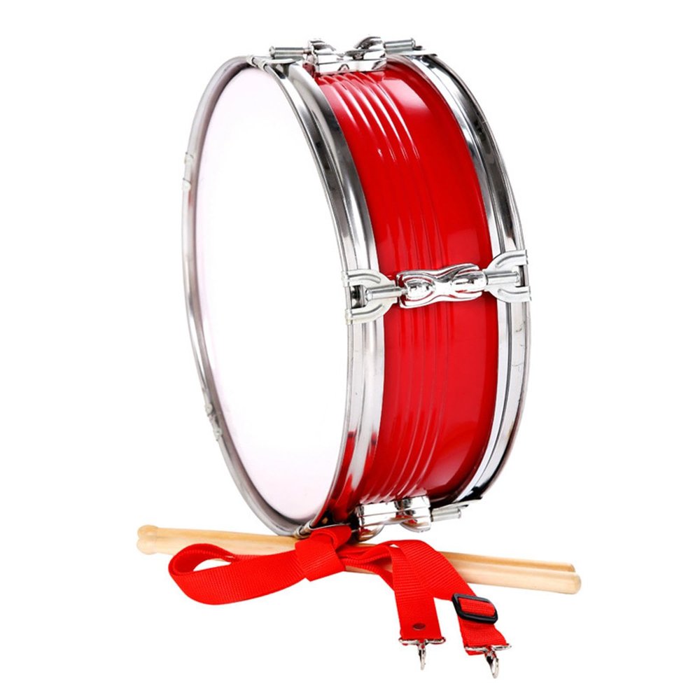 13 inch Snare Drum with Drumsticks and Adjustable Shoulder Strap Educational Toy Stainless Steel Rim Music Drum for Teens Red