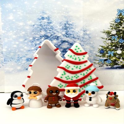 6pcs 3D Printed Mini Fidget Toys in White Christmas Tree Container, Mini Santa Claus Gingerbread Snowman Reindeer, Angel, Penguin, Holiday Stocking Stuffer, Fidget ADHD Toy - WCTSET-DCT