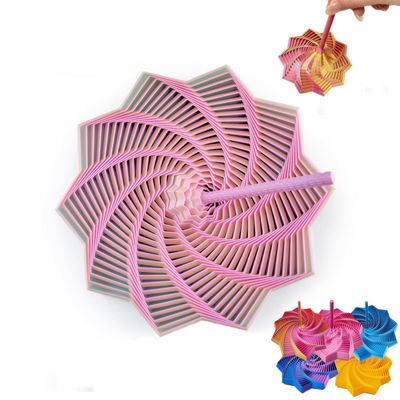3D Printed Expanded Sensory Fidget Star - 3D Expanded Sensory Fidget Star with Handle, Colorful Whirling Spiral Design, for Relieving Stress, Irritability and Relaxation (Crystal, M-19rings)