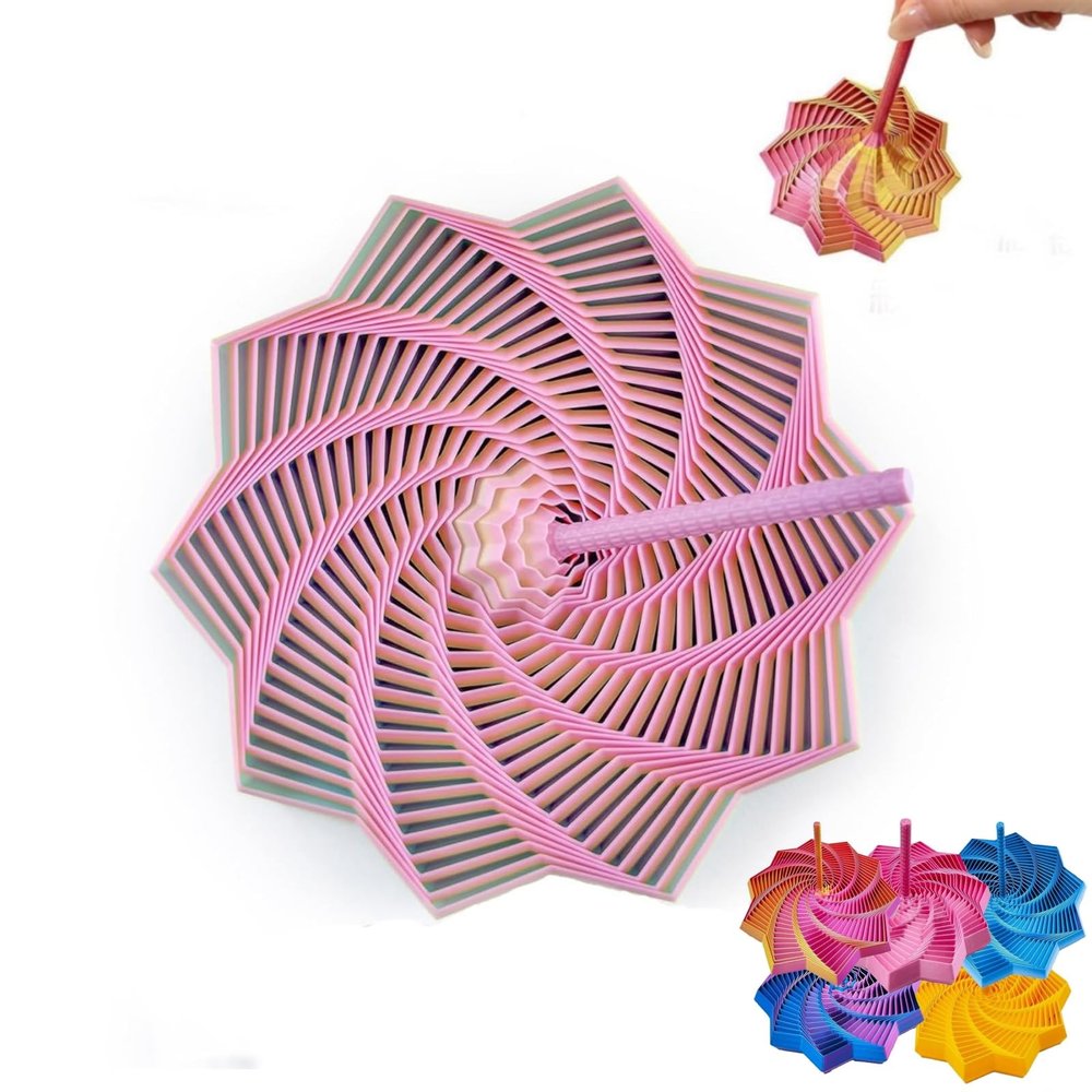 3D Printed Expanded Sensory Fidget Star - 3D Expanded Sensory Fidget Star with Handle, Colorful Whirling Spiral Design, for Relieving Stress, Irritability and Relaxation (Crystal, M-19rings)