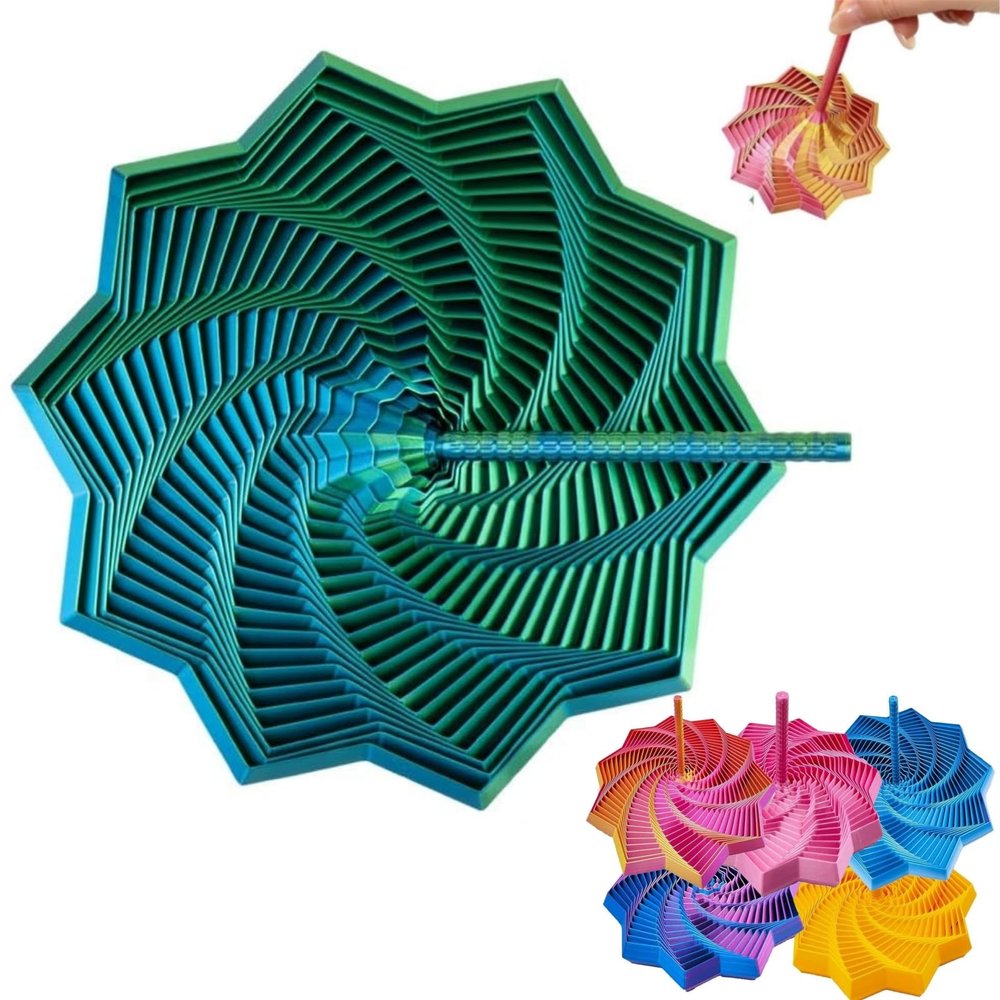 3D Printed Expanded Sensory Fidget Star - 3D Expanded Sensory Fidget Star with Handle, Colorful Whirling Spiral Design, for Relieving Stress, Irritability and Relaxation (Blue Gn, S-13rings)