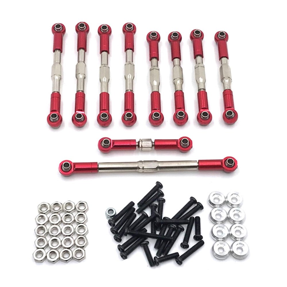 Remote Control Car Metal Adjustable Pull Rod Steering Rod Parts Kit Fit For WPL 1/16 C14 C24 B24 for JJRC RC Car confident(Red)