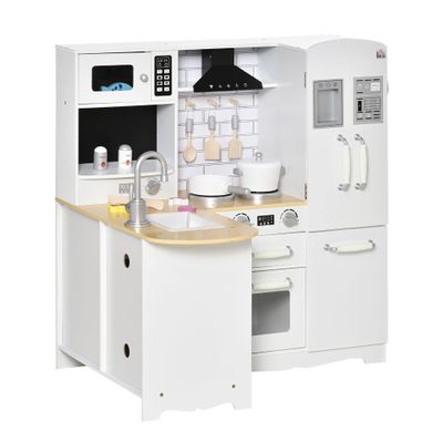 GOWE Qaba Large Play Kitchen with Full Set of Appliances for a Modern Day Pretend Kitchen, Tons of Storage, Corner Play Kitchen Set with Sound Effect, Educational Pretend Role Playset Game