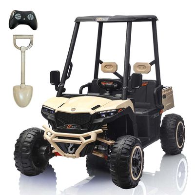 24V Kids Golf Cart, 4WD 2 Seater Ride on Car w/Sun Shade, Storage Trunk & Remote Control, Electric Vehicle w/LED Lights, Realistic Sounds & Wireless Connection, Gift for Boys Girls 3+ (Cream Color)