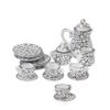 15pcs Dining Ware Porcelain Tea Set Dish Cup Plate 1/12 Dollhouse Miniature Daisy Pattern White Black view 1