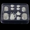 15pcs Dining Ware Porcelain Tea Set Dish Cup Plate 1/12 Dollhouse Miniature Daisy Pattern White Black view 2