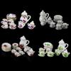15pcs Dining Ware Porcelain Tea Set Dish Cup Plate 1/12 Dollhouse Miniature Daisy Pattern White Black view 3