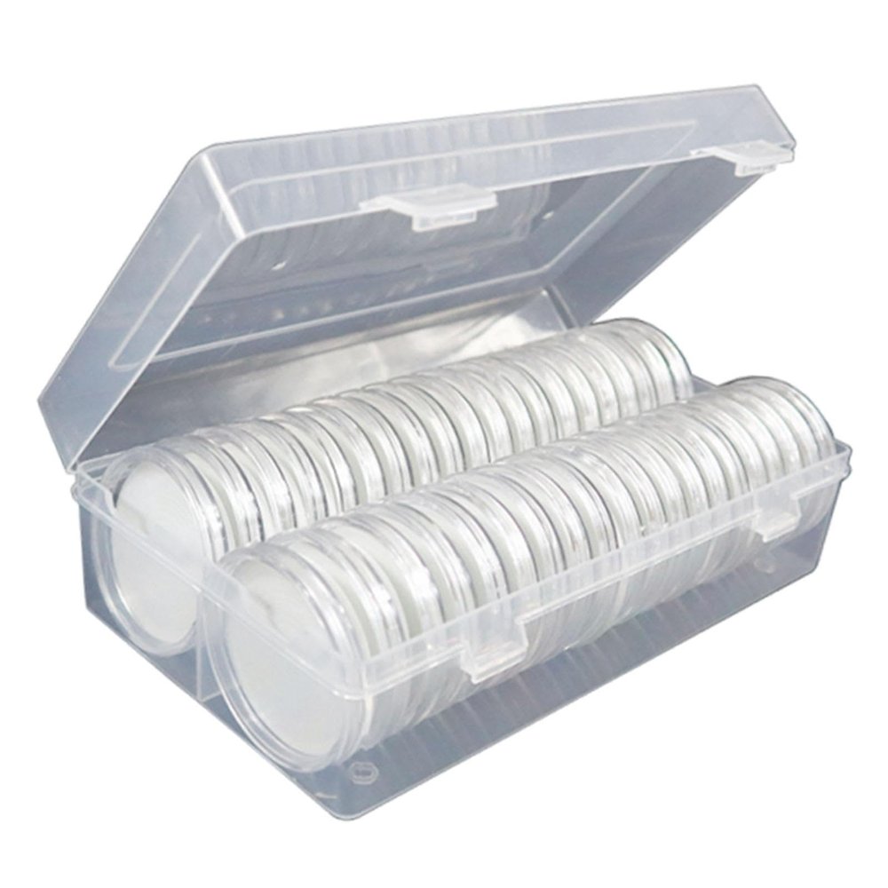50-Piece Capsule Storage Box Set with Inner Pads - Clear Universal Medal Holder Case for Coin Collecting Display and Protection