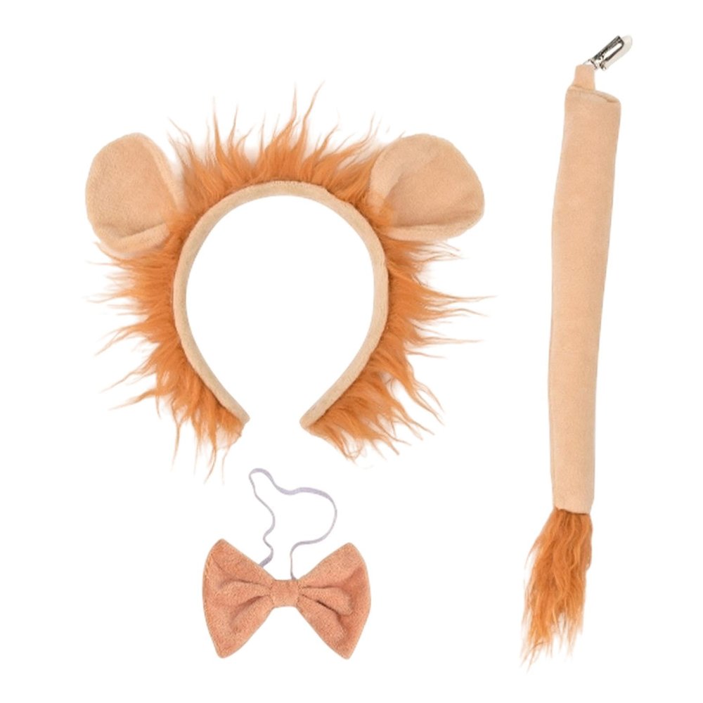 blloocod Lion Costume Set for Kids with Headband Tail Bow Tie Animal Cosplay Photo Props Dress Up Accessories