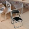 1/12 Scale Miniature Folding Chair Model for 6inch Action Figures, Black Dollhouse Furniture Accessory for Scene Layout DIY Projects view 3