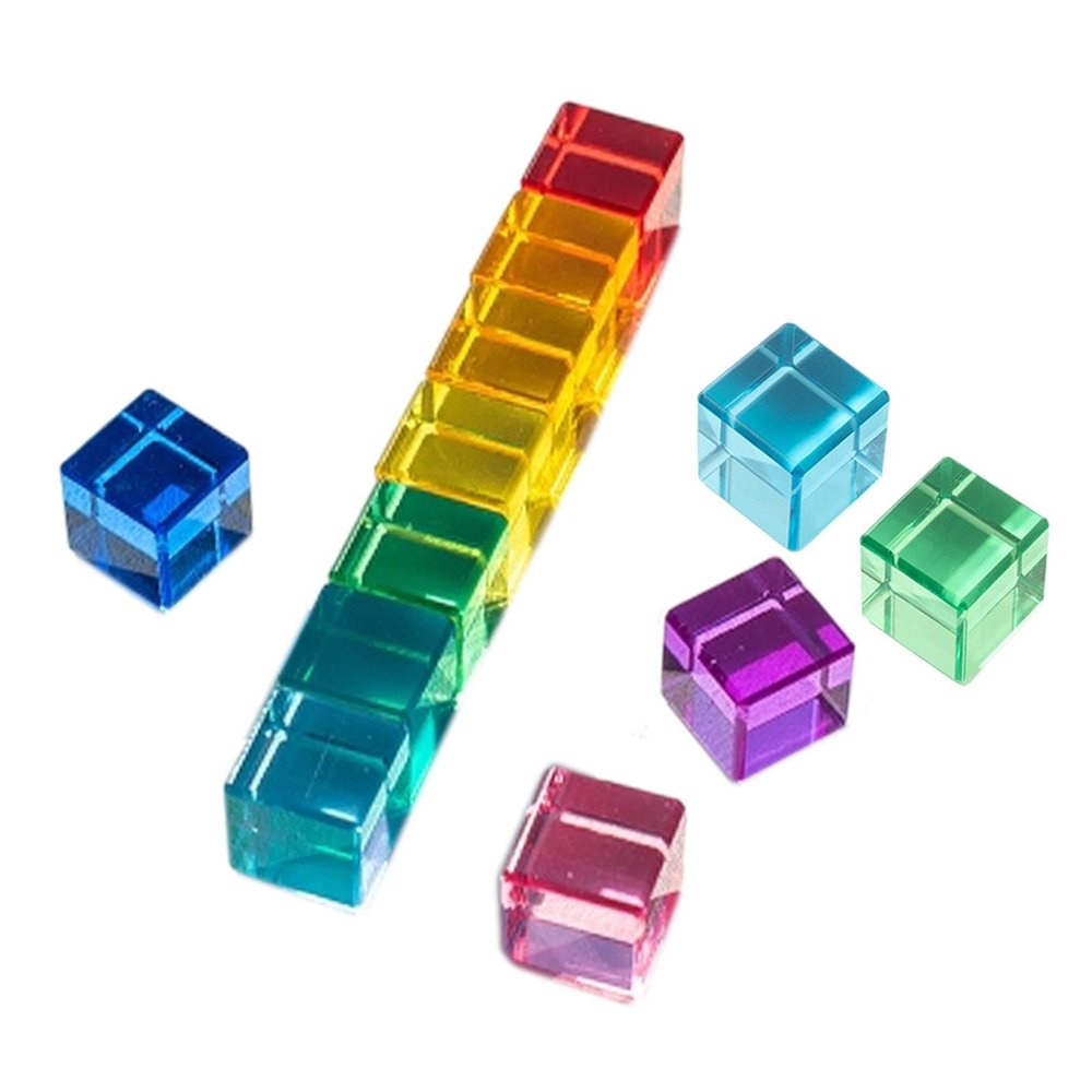 blloocod 12Pcs Rainbow Building Blocks Set Transparent Acrylic GEM Cubes Educational Stacking Toy for Kids Ages 3-6