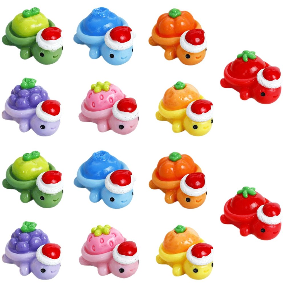 14PCS Mini Resin Turtles with Christmas Hat, Fruit Theme Turtle Figurines, Resin Animal Miniature Decor, Christmas Theme Figurine for Landscape Dollhouse Micro Fairy Garden Decoration Ornament