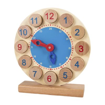 blloocod Wooden Teaching Clock Toy with 15 Activity Cards, Educational Time Learning Tool for Kids, Kindergarten & Elementary School Students