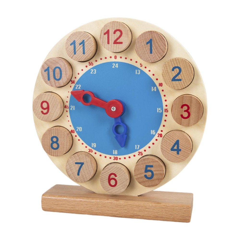blloocod Wooden Teaching Clock Toy with 15 Activity Cards, Educational Time Learning Tool for Kids, Kindergarten & Elementary School Students