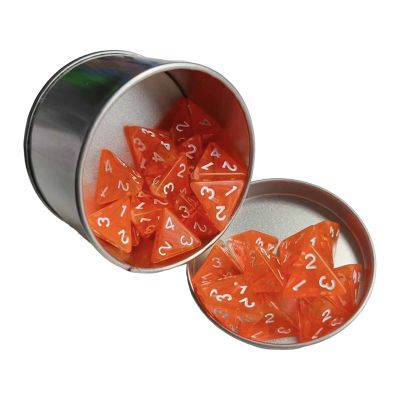 25Pcs Orange Acrylic Polyhedral D4 Dice Set with White Numbers and Iron Storage Case for RPG Board Games